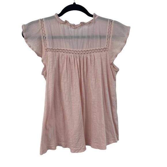 By Anthropologie Pintuck Lace Ruffle Jimson Top Light Pink Womens XS - Picture 7 of 7